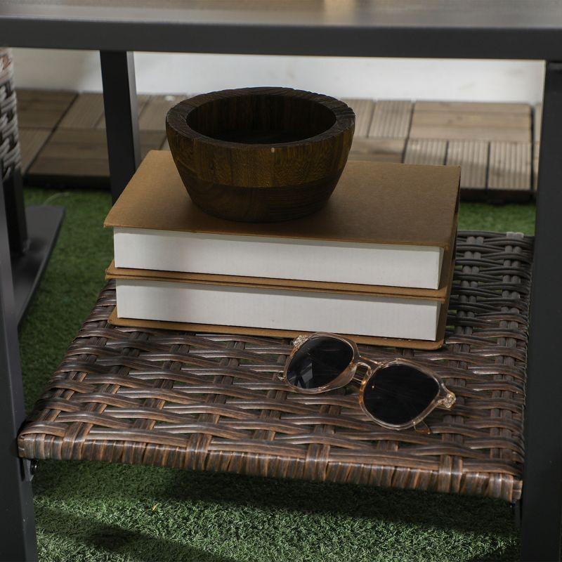 Outsunny 3 Piece Rocking Chair Bistro Set, Outdoor Wicker Porch Conversation Set with 2 Rockers, Table, Tufted Cushions for Garden, Dark Blue