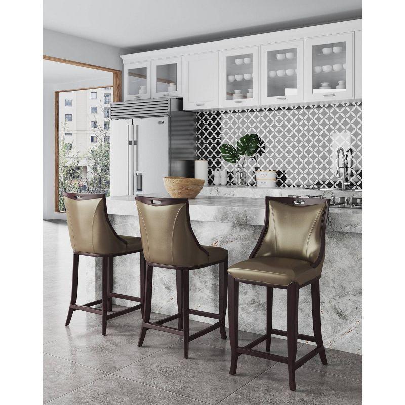 Elegant Hourglass Walnut & Bronze Faux Leather Barstools - Set of 3