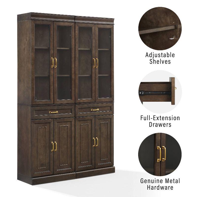 Crosley 78" Stanton 2pc Glass Door Kitchen Storage Pantry Cabinet Set Coffee: Traditional Style, MDF Wood Veneer, 10 Shelves