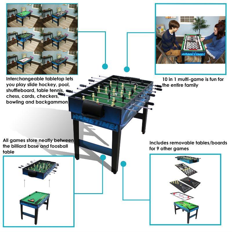 Sunnydaze Multi-Game Table with Billiards, Hockey, Foosball, Ping Pong, Shuffleboard, Chess, Cards, Checkers, Bowling, and Backgammon - Game Time Blue