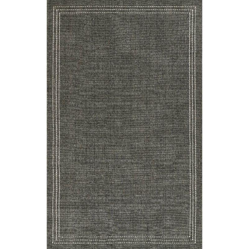 Momeni 9'x12' Oliver Striped Border Handloomed Area Rug Charcoal Gray: Geometric Wool & Polyester, Low Pile, Indoor Use