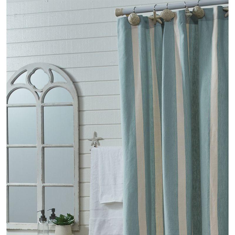 Light Blue and Cream Striped Cotton Shower Curtain 72" x 72"