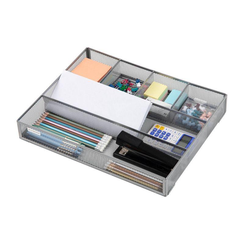 Silver Metal Mesh 6-Compartment Desk Organizer Set