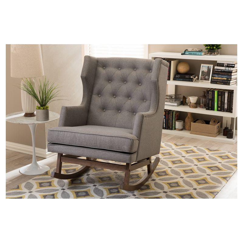 Iona Mid-Century Wingback 37" Rocking Chair with Button-Tufted Accents