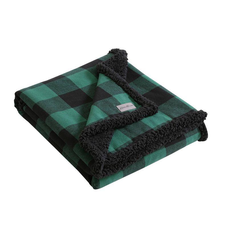 Eddie Bauer Cabin Plaid Flannel/Sherpa Throw Blanket