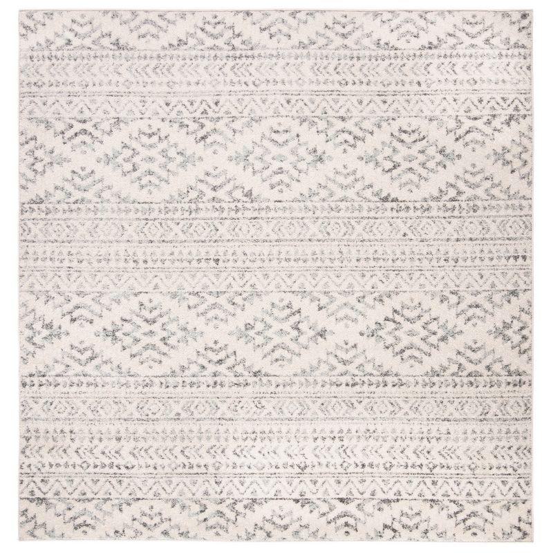 Ivory and Grey Geometric Hand-knotted Square Area Rug