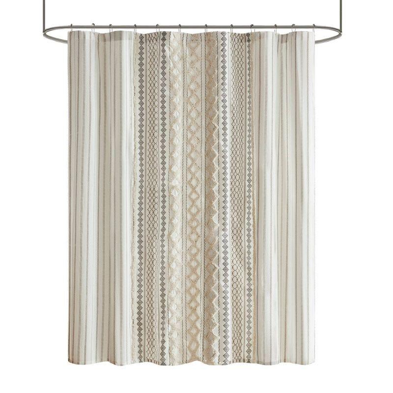 Ivory Cotton Shower Curtain with Chenille Stripe, 72in