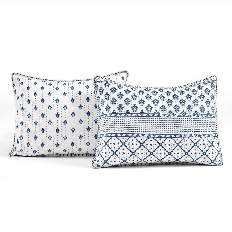 Full/Queen 3pc Monique Stripe Quilt Set  Navy/White - Lush Décor
