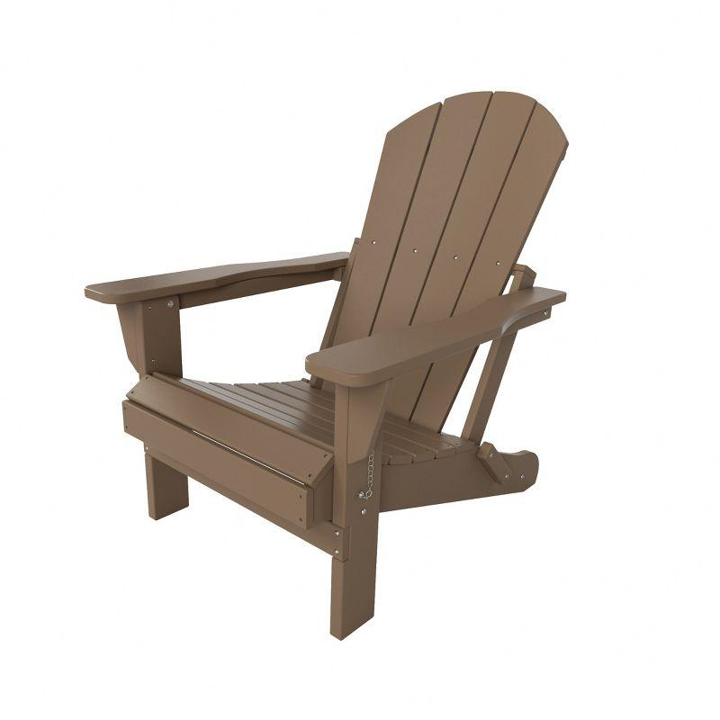 Weathered Wood HDPE Outdoor Folding Adirondack Chair with Wide Armrests