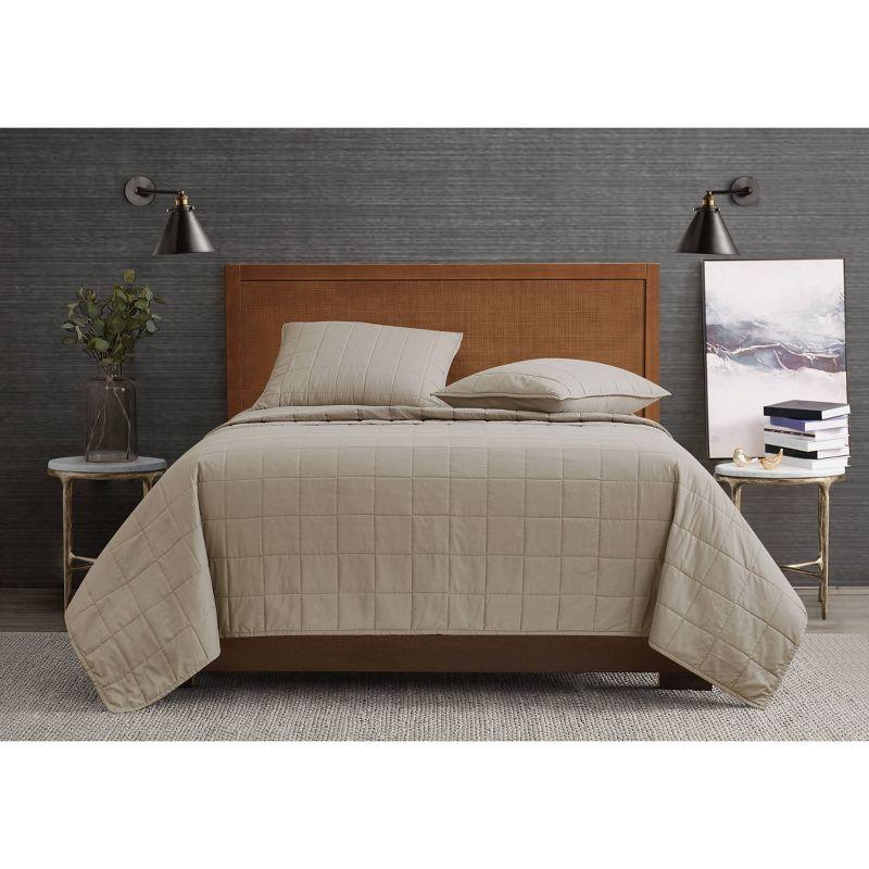 Garment Wash Solid Quilt Set - London Fog