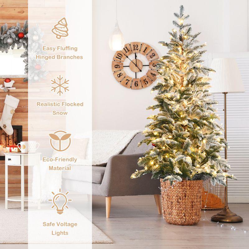 Tangkula 6ft Artificial Snow Flocked Pencil Christmas Tree Pre-Lit Faux-Pine Tree W/250 Warm White LED Lights
