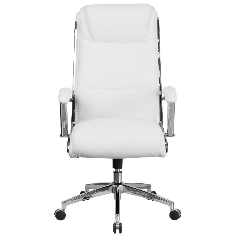 White High Back Leather Executive Swivel Office Chair with Chrome Base