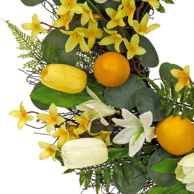 22" Artificial Lemons and Tulips Woven Branch Base Wreath - National Tree Company