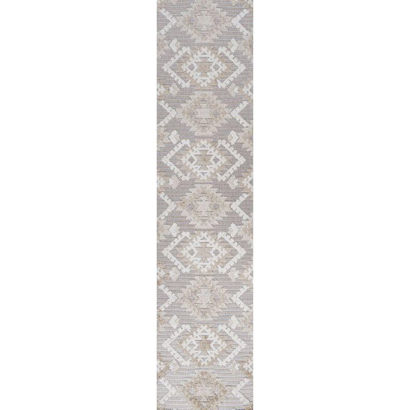 2'x10' Sumak High-Low Pile Neutral Diamond Kilim Indoor/Outdoor Runner Rug, Beige/Gray - JONATHAN Y