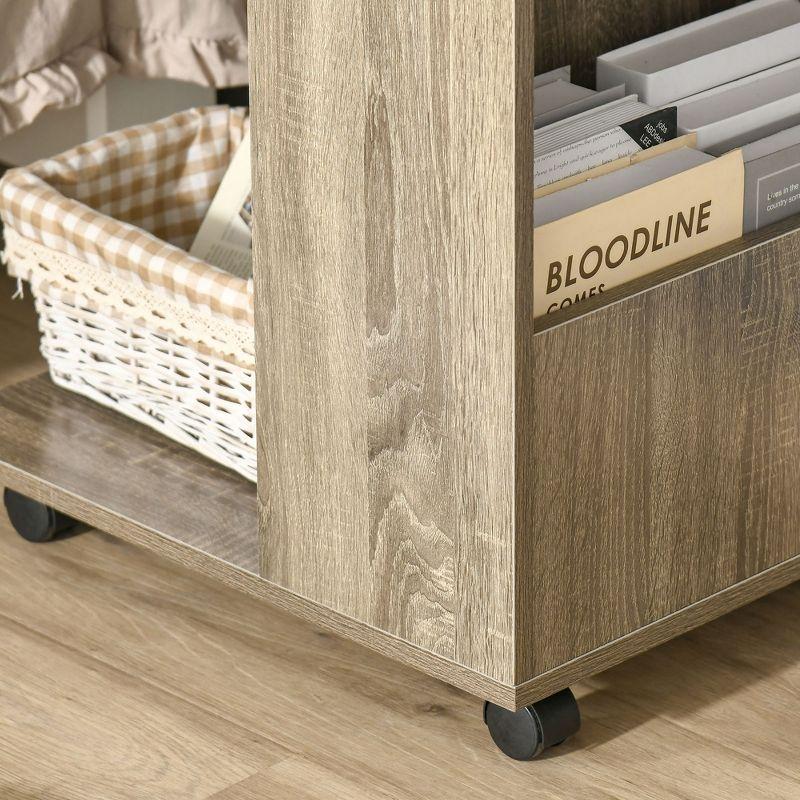 HOMCOM C-Shaped Sofa Side Table Mobile End Table with Storage and Wheels for Living Room, Bedroom, Office