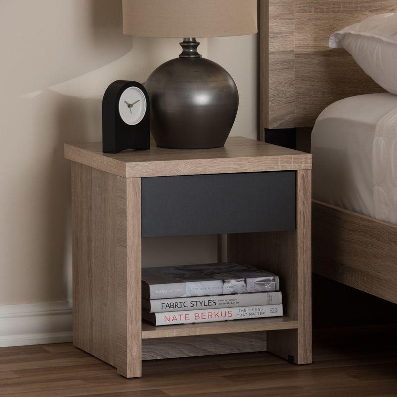 Baxton Studio Jamie Modern and Contemporary Two-Tone Wood 1-Drawer 1-Shelf Nightstand - Brown : Bedside Table with Storage