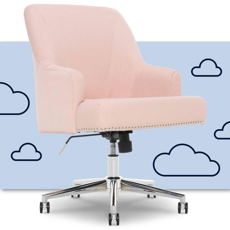 Blush Pink Fabric Swivel Office Chair with Fixed Arms