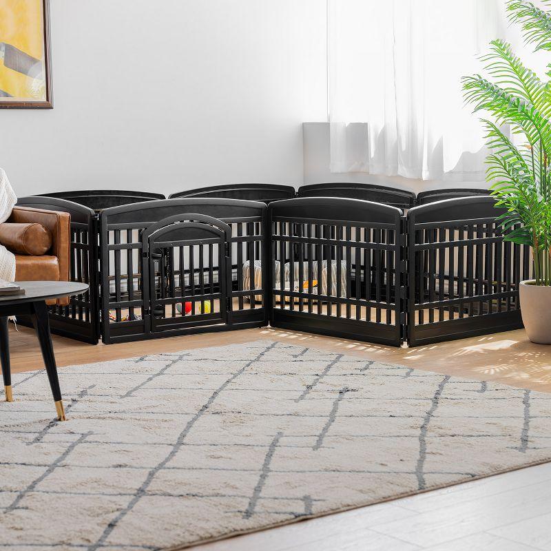 IRIS USA 24" Exercise 8-Panel Pet Playpen with Door, Dog Cat Playpen, Puppy Playpen, Black