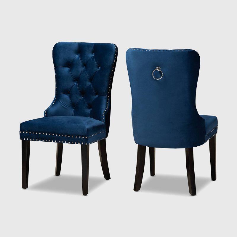 2pc Remy Velvet Upholstered Wood Dining Chair Set Blue/Espresso - Baxton Studio: Oak Frame, Soft Touch
