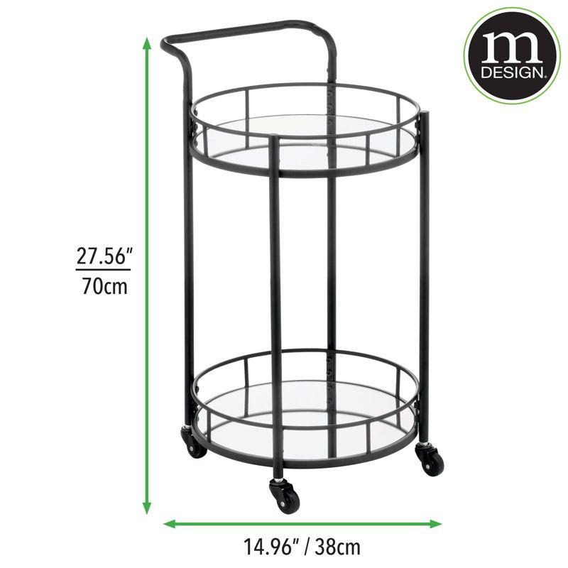 Black Round Metal Rolling Bar Cart with Glass Shelves