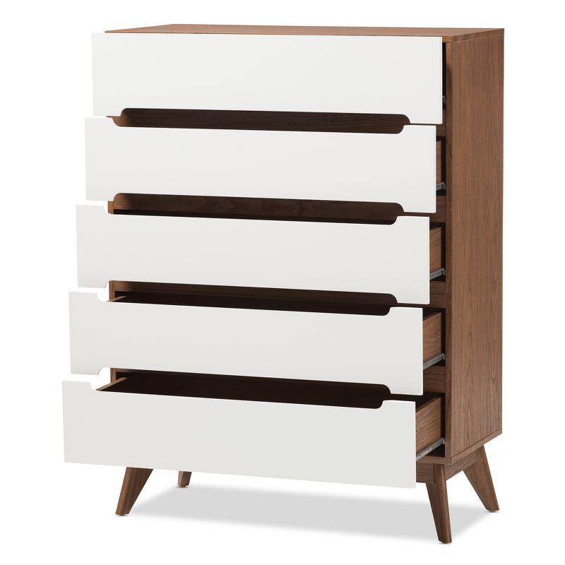 Calypso Mid-Century Modern Wood 5 Drawer Storage Chest Brown - Baxton Studio: Vertical Dresser for Bedroom, MDF Composite