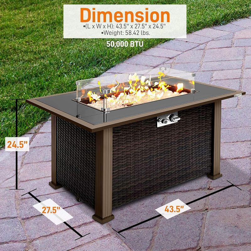 SereneLife Outdoor Propane Gas Fire Pit Table - 50,000 BTU Auto-Ignition Gas Firepit with Glass Wind Guard - SLFPTL.5