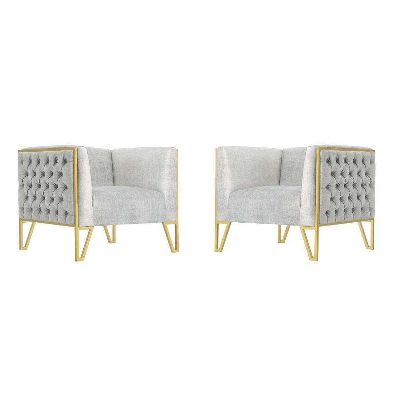 Set of 2 Vector Velvet Accent Chairs Gray - Manhattan Comfort: Plush Upholstery, No Assembly Required