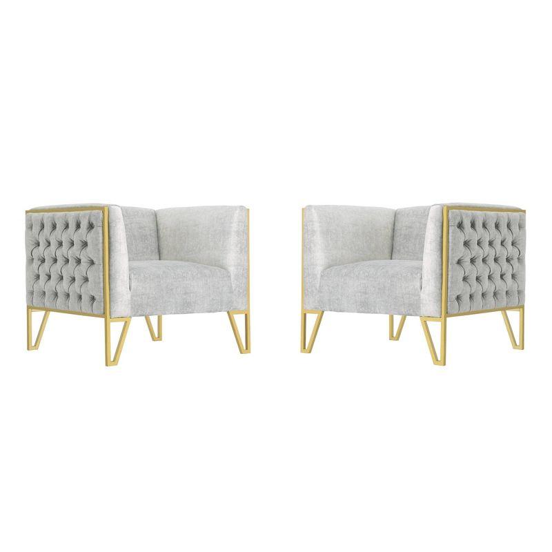 Gray Velvet Barrel Accent Chair with Gold Metal Legs