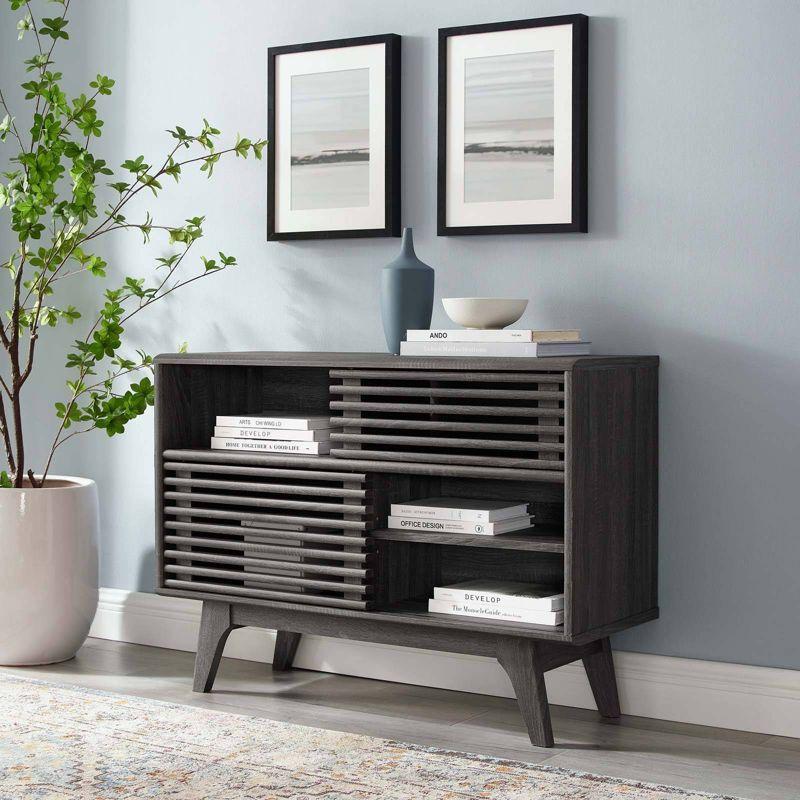 Render Display TV Stand for TVs up to 48" Charcoal - Modway: Modern Media Storage, Slatted Door, Cable Management