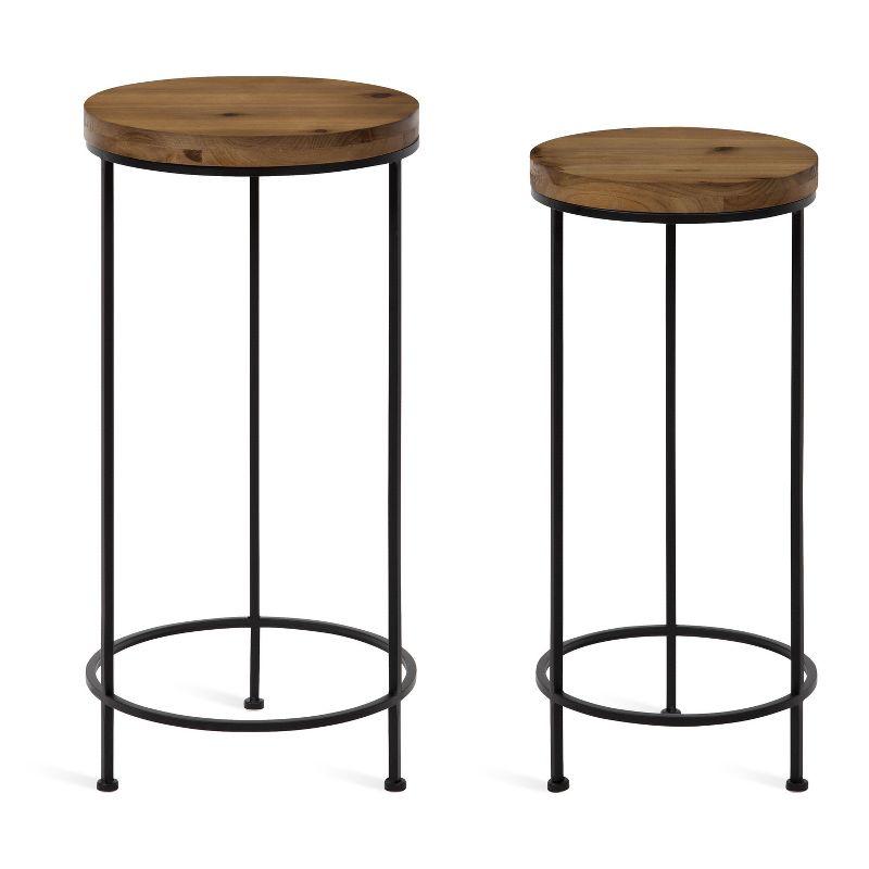 Kate and Laurel Espada Round Metal Nesting Table, 2 Piece, Rustic Brown and Black