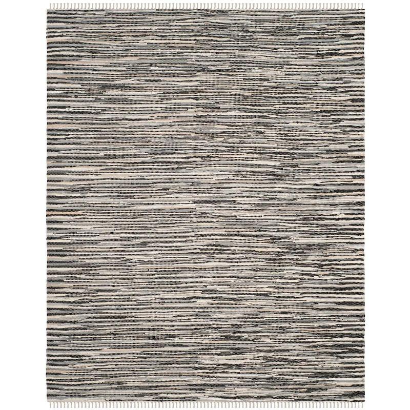 Handmade Black and White Striped Wool Cotton Rug