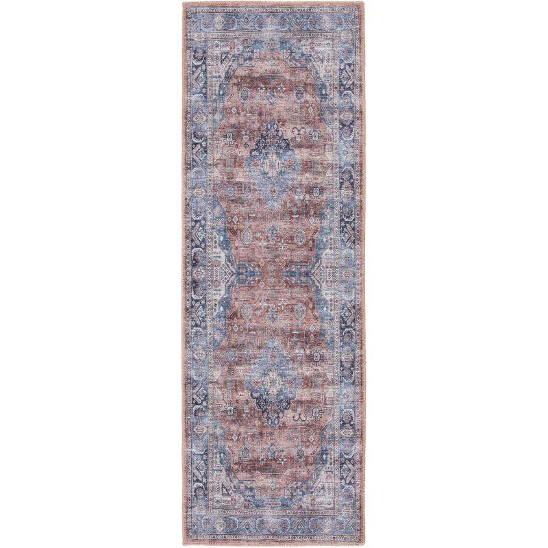 Nourison Washable Brilliance 2' x 6' Blue/Multi Vintage Indoor Bathroom, Kitchen Runner Rug