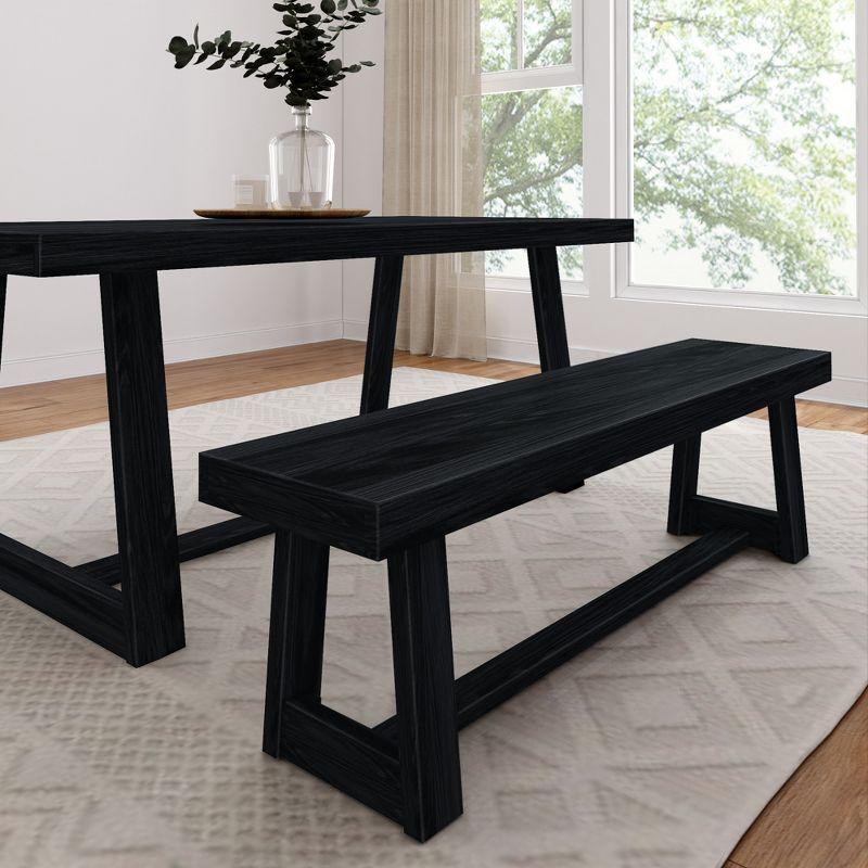 Plank+Beam 60" Black Wirebrush Solid Wood Farmhouse Dining Bench