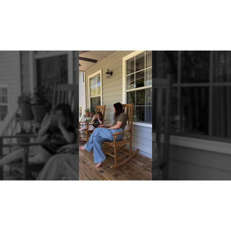 Seagrove Farmhouse Classic Slat-Back 350-LBS Support Acacia Wood Outdoor Rocking Chair, Teak Brown - JONATHAN Y