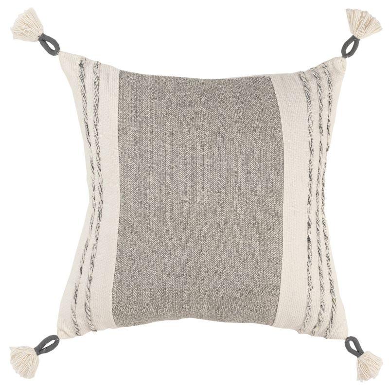 20"x20" Oversize Modern Craft Square Throw Pillow Cover Gray - Rizzy Home: Cotton Weave, Textured, Tasseled