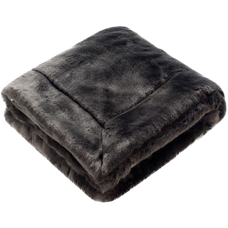 Luxurious Contemporary Silver Faux Fur Throw, 60x50 inch