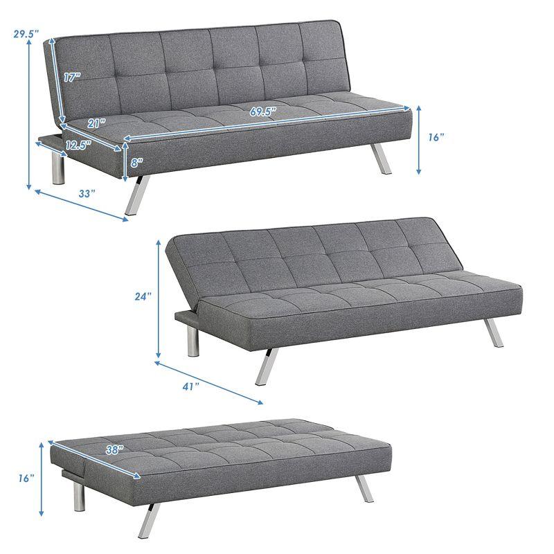 Costway Convertible Futon Sofa Bed Adjustable Sleeper with Stainless Steel Legs