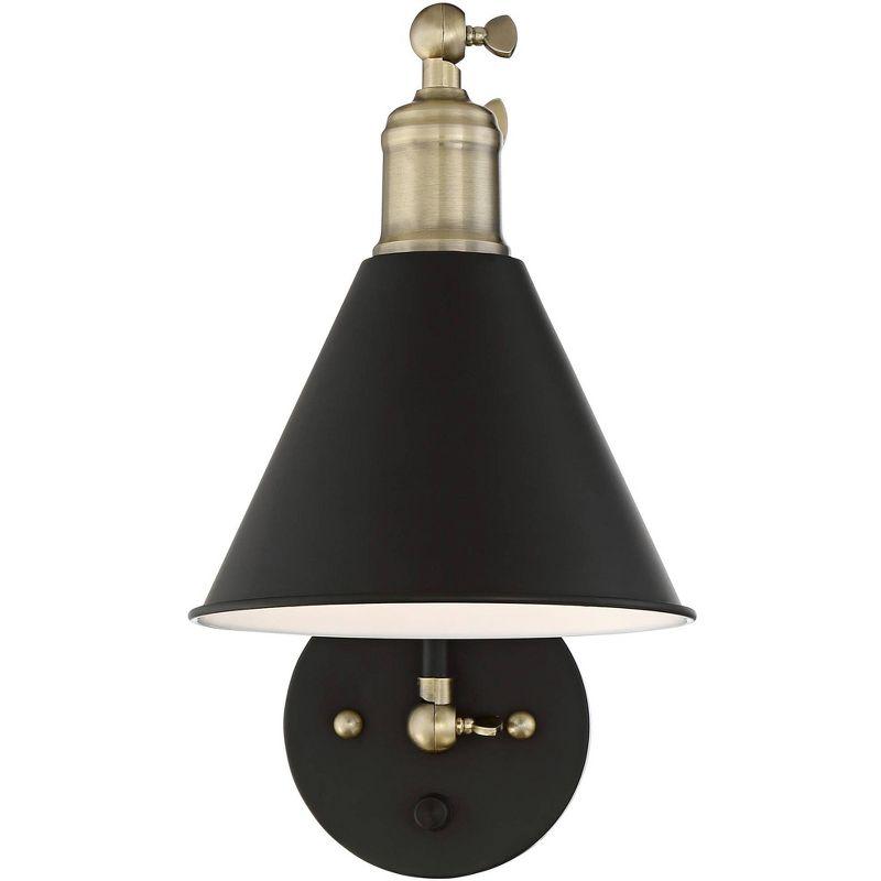 360 Lighting Wray Modern Wall Lamp Set of 2 Black Brass Plug-in 6" Light Fixture Up Down Adjustable Cone Shade for Bedroom Reading Living Room Hallway