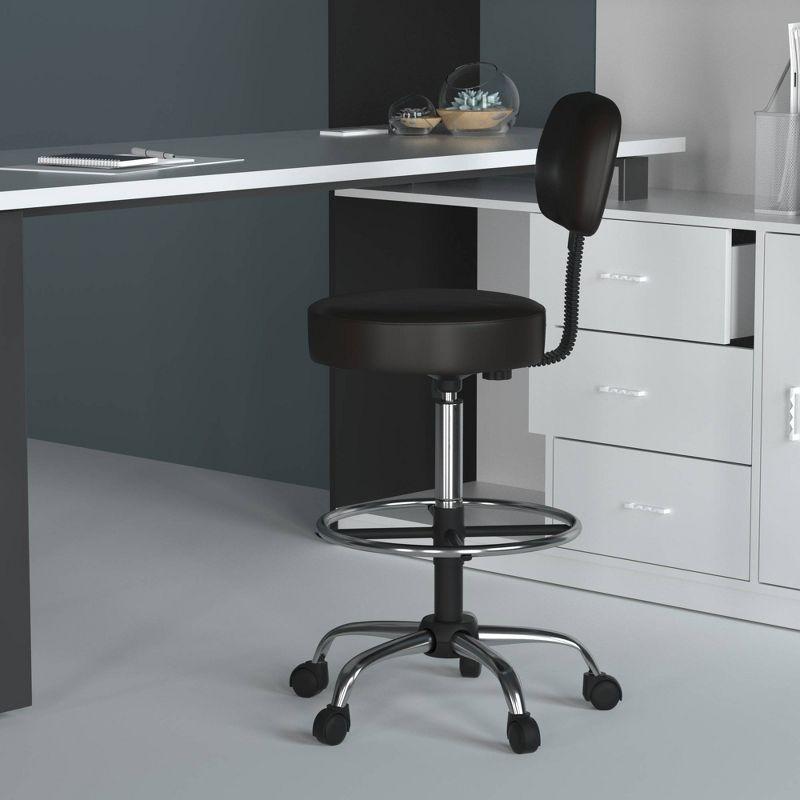 Adjustable Black Leather Medical Drafting Stool