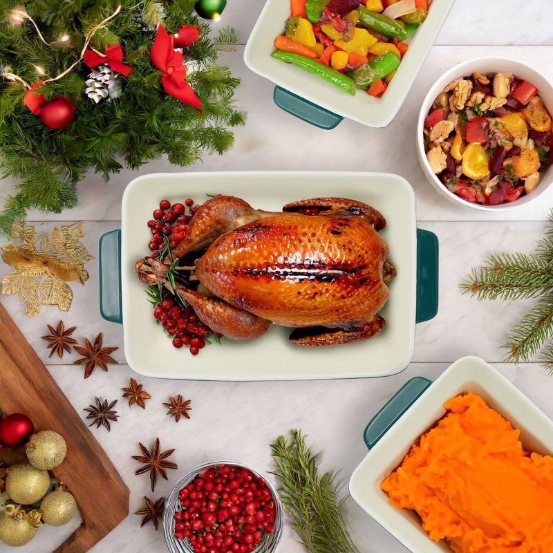 FETLOD 3 Piece Green Casserole Dishes For Oven Use, Baking, Rectangular Ceramic Bakeware Set In Assorted Sizes