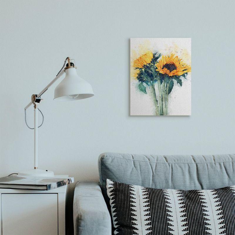 Sunflower Watercolor Canvas Wall Art with Wooden Frame