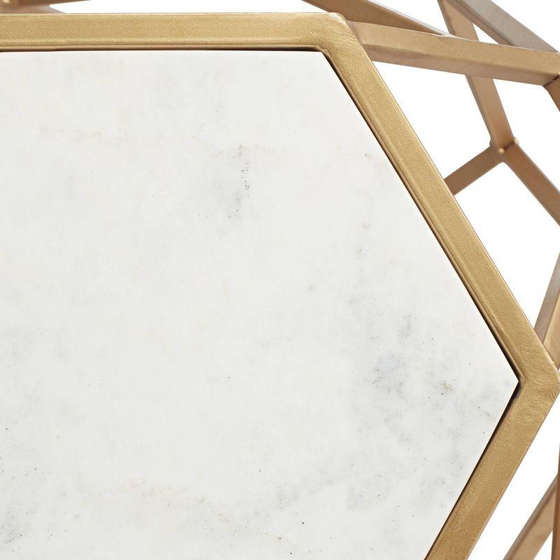 Contemporary Gold Metal Hexagon Accent Table with White Marble Top