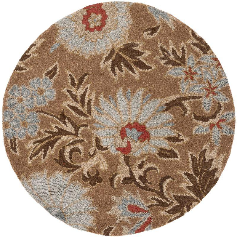 Elegant Hand-Knotted Wool Floral Round Rug in Beige/Multi, 4' Diameter