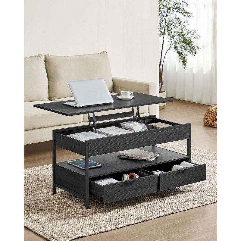 Charcoal Gray Lift-Top Coffee Table with Storage Drawers