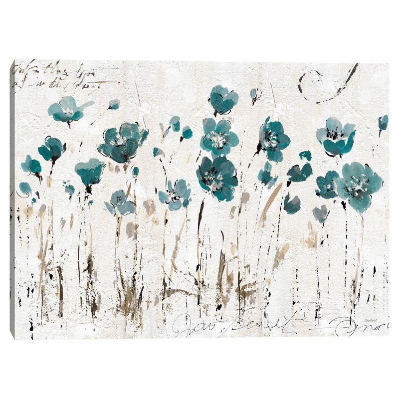 40.5" x 30.5" Abstract Turquoise Floral Canvas Wall Art