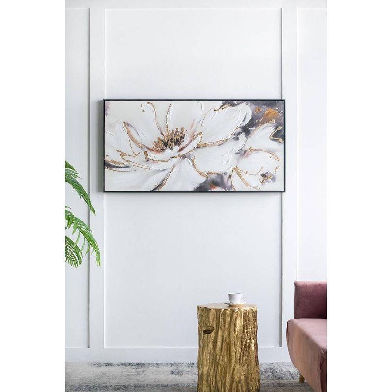 A&B Home Blooming Floral Framed Hand-Painted Wall Art - 24.5"W X 48"H X 2“L - Black Frame - Cream/Gray