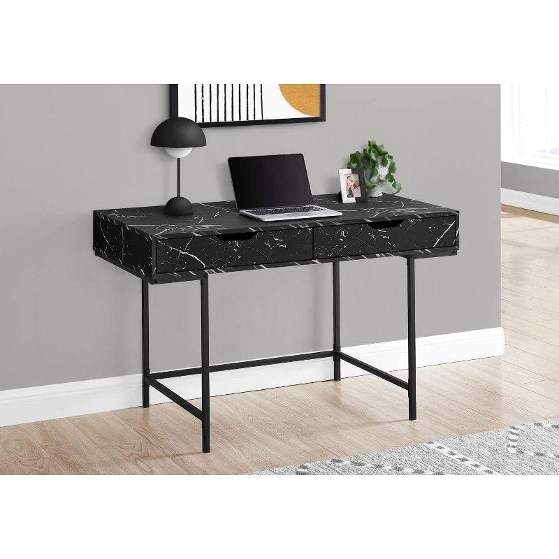 Monarch Specialties Computer Desk Home Office Laptop Storage Drawers 48InchL Work Metal Laminate Black Marble Look Contemporary Modern