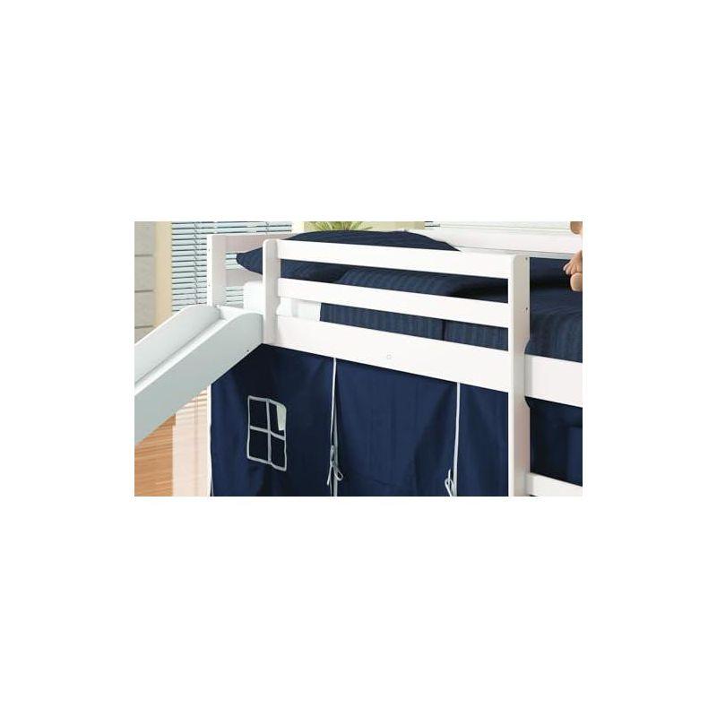Donco Kids Low Loft Bed with Slide and Blue Tent, Twin, White