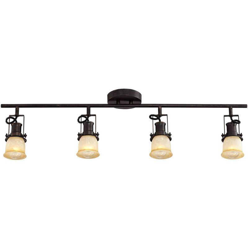 Pro Track 4-Head Ceiling or Wall Track Light Fixture Kit Spot Light Directional Brown Bronze Finish Amber Glass Traditional Kitchen Bathroom 34" Wide