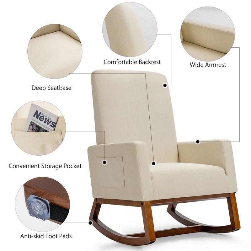 Costway Mid Century Retro Fabric Upholstered  Rocking Chair Modern Armchair Beige
